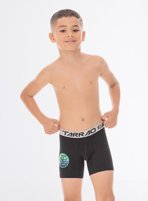 Bóxer infantil unicolor con estampado reflectivo en costados de la pierna, en algodón natural Tarrao Tarrao Kids ref 19561