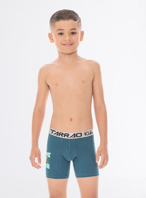 Bóxer infantil unicolor con estampado reflectivo en costados de la pierna, en algodón natural Tarrao Tarrao Kids ref 19561