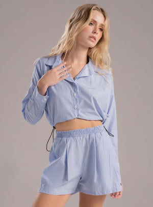 Blusa casual color azul para mujer, marca BABALÚ, referencia 112633, vista frontal. Compra al por mayor en int.babalu.com.co en USD.