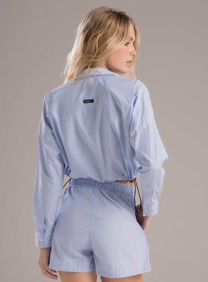 Blusa casual color azul para mujer, marca BABALÚ, referencia 112633, vista trasera. Compra al por mayor en int.babalu.com.co en USD.