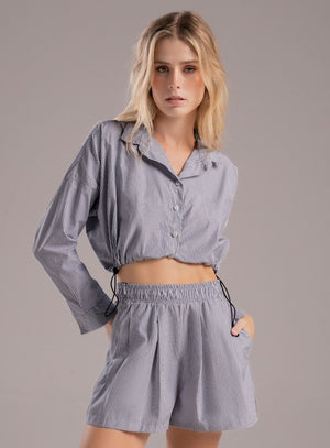Blusa casual color gris para mujer, marca BABALÚ, referencia 112633, vista frontal. Compra al por mayor en int.babalu.com.co en USD.