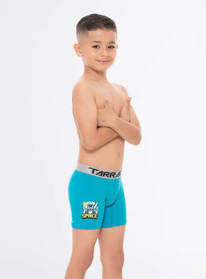 Bóxer infantil unicolor con estampado reflectivo en costados de la pierna, en algodón natural Tarrao Tarrao Kids ref 19561