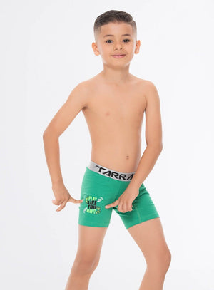 Bóxer infantil unicolor con estampado reflectivo en costados de la pierna, en algodón natural Tarrao Tarrao Kids ref 19561