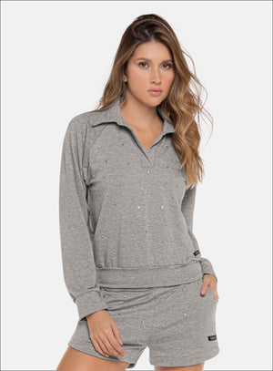 Buzo casual color gris para mujer, marca BABALÚ, referencia 110953, vista frontal. Compra al por mayor en int.babalu.com.co en USD.