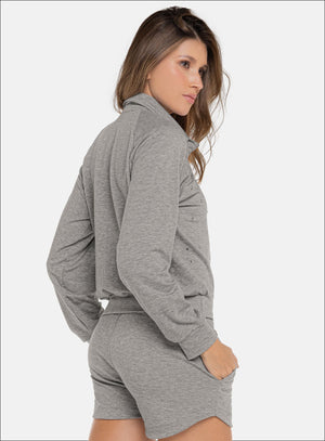 Buzo casual color gris para mujer, marca BABALÚ, referencia 110953, vista lateral. Compra al por mayor en int.babalu.com.co en USD.