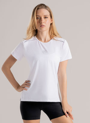 Camiseta deportiva color blanco para mujer, marca BABALÚ, referencia 114753, vista frontal. Compra al por mayor en int.babalu.com.co en USD.