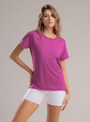 Camiseta deportiva color fucsia para mujer, marca BABALÚ, referencia 113793, vista frontal. Compra al por mayor en int.babalu.com.co en USD.