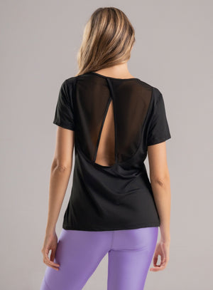 Camiseta deportiva color negro para mujer, marca BABALÚ, referencia 112823, vista trasera. Compra al por mayor en int.babalu.com.co en USD.
