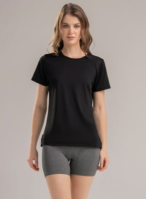 Camiseta deportiva color negro para mujer, marca BABALÚ, referencia 113793, vista frontal. Compra al por mayor en int.babalu.com.co en USD.