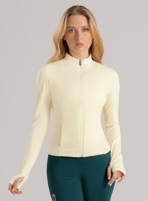 Chaqueta deportiva color amarillo para mujer, marca BABALÚ, referencia 110483, vista frontal. Compra al por mayor en int.babalu.com.co en USD.