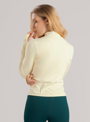 Chaqueta deportiva color amarillo para mujer, marca BABALÚ, referencia 110483, vista trasera. Compra al por mayor en int.babalu.com.co en USD.