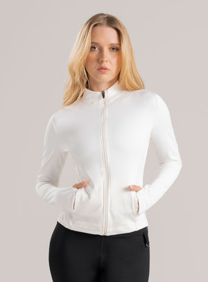 Chaqueta deportiva color marfil para mujer, marca BABALÚ, referencia 110483, vista frontal. Compra al por mayor en int.babalu.com.co en USD.