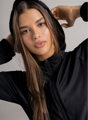 Chaqueta deportiva color negro para mujer, marca BABALÚ, referencia 114333, vista frontal. Compra al por mayor en int.babalu.com.co en USD.