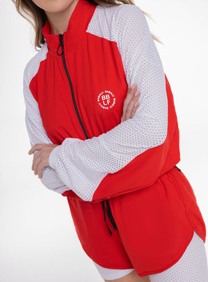 Chaqueta deportiva color rojo para mujer, marca BABALÚ, referencia 109153, vista detalle. Compra al por mayor en int.babalu.com.co en USD.