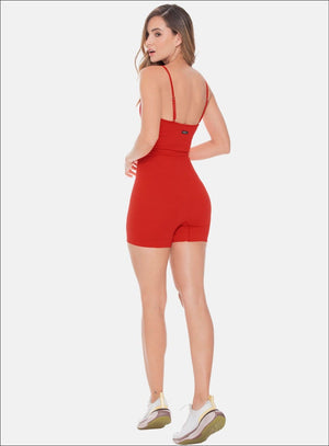 Enterizo deportivo color rojo para mujer, marca BABALÚ, referencia 108843, vista trasera. Compra al por mayor en int.babalu.com.co en USD.