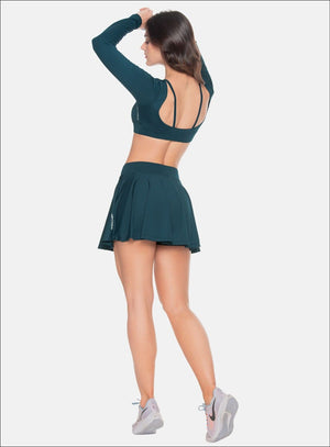 Falda deportiva color azul para mujer, marca BABALÚ, referencia 109343, vista trasera. Compra al por mayor en int.babalu.com.co en USD.