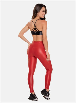 Leggins apariencia color rojo para mujer, marca BABALÚ, referencia 90883, vista trasera. Compra al por mayor en int.babalu.com.co en USD.