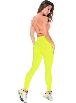 Leggins deportivo color amarillo neon para mujer, marca BABALÚ, referencia 80003, vista trasera. Compra al por mayor en int.babalu.com.co en USD.