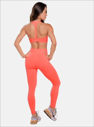 Leggins deportivo color coral para mujer, marca BABALÚ, referencia 37683, vista trasera. Compra al por mayor en int.babalu.com.co en USD.