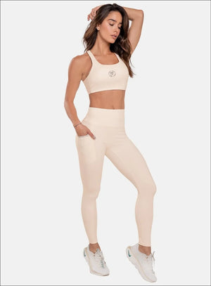 Leggins deportivo color marfil para mujer, marca BABALÚ, referencia 107033, vista frontal. Compra al por mayor en int.babalu.com.co en USD.