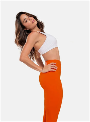 Leggins deportivo color naranja para mujer, marca BABALÚ, referencia 37683, vista lateral. Compra al por mayor en int.babalu.com.co en USD.