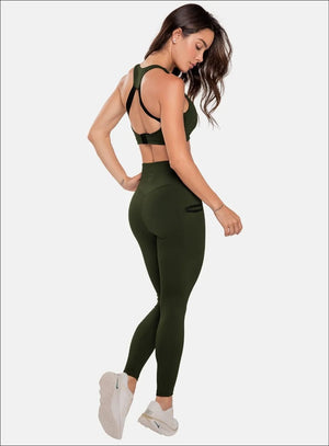 Leggins deportivo color verde para mujer, marca BABALÚ, referencia 107033, vista trasera. Compra al por mayor en int.babalu.com.co en USD.