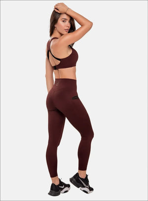 Leggins deportivo color vino tinto para mujer, marca BABALÚ, referencia 107033, vista lateral. Compra al por mayor en int.babalu.com.co en USD.