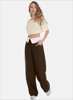 Pantalon casual color cafe para mujer, marca BABALÚ, referencia 112043, vista frontal. Compra al por mayor en int.babalu.com.co en USD.