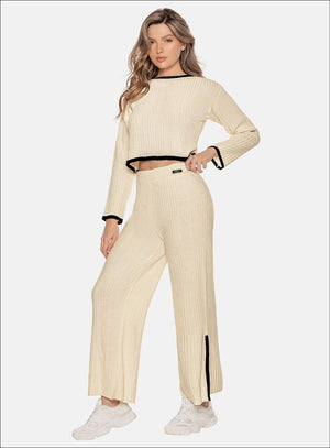 Pantalon casual color marfil para mujer, marca BABALÚ, referencia 110523, vista frontal. Compra al por mayor en int.babalu.com.co en USD.