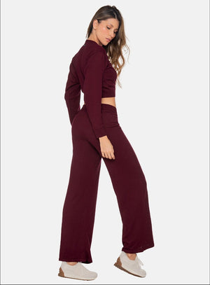 Pantalon casual color vino tinto para mujer, marca BABALÚ, referencia 111763, vista lateral. Compra al por mayor en int.babalu.com.co en USD.