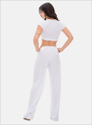 Pantalon deportivo color blanco para mujer, marca BABALÚ, referencia 108073, vista trasera. Compra al por mayor en int.babalu.com.co en USD.
