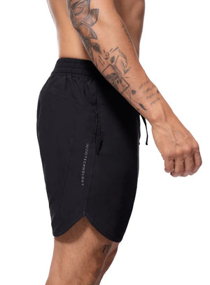 Pantaloneta deportiva color negro para hombre, marca INIZIO, referencia 86726, vista lateral. Compra al por mayor en int.babalu.com.co en USD.