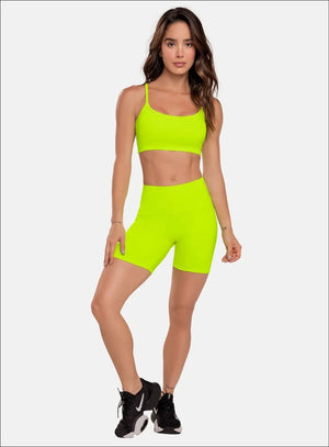 Short deportivo color amarillo neon para mujer, marca BABALÚ, referencia 91513, vista frontal. Compra al por mayor en int.babalu.com.co en USD.