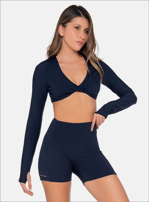 Top deportivo color azul para mujer, marca BABALÚ, referencia 111443, vista frontal. Compra al por mayor en int.babalu.com.co en USD.