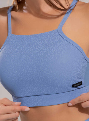 Top deportivo color azul para mujer, marca BABALÚ, referencia 112303, vista detalle. Compra al por mayor en int.babalu.com.co en USD.