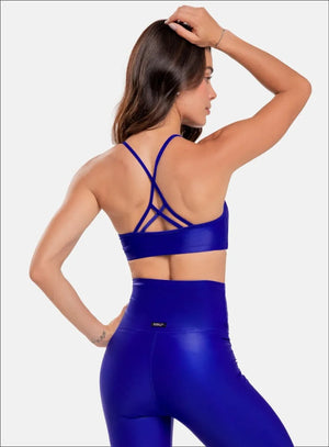 Top deportivo color azul para mujer, marca BABALÚ, referencia 90523, vista trasera. Compra al por mayor en int.babalu.com.co en USD.