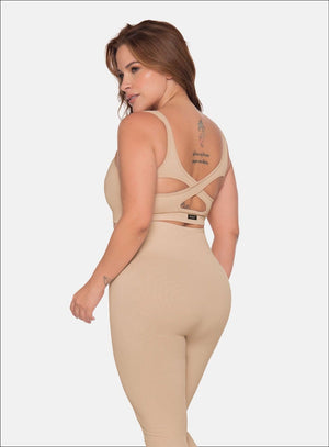 Top deportivo color beige para mujer, marca BABALÚ, referencia 111863, vista trasera. Compra al por mayor en int.babalu.com.co en USD.