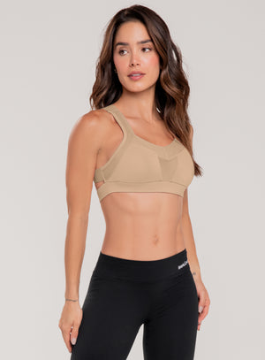 Top deportivo color beige para mujer, marca BABALÚ, referencia 92343, vista frontal. Compra al por mayor en int.babalu.com.co en USD.