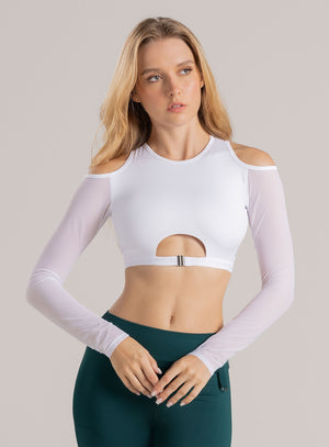 Top deportivo color blanco para mujer, marca BABALÚ, referencia 110373, vista frontal. Compra al por mayor en int.babalu.com.co en USD.