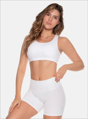 Top deportivo color blanco para mujer, marca BABALÚ, referencia 97293, vista frontal. Compra al por mayor en int.babalu.com.co en USD.
