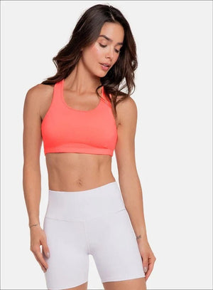 Top deportivo color coral para mujer, marca BABALÚ, referencia 30053, vista frontal. Compra al por mayor en int.babalu.com.co en USD.