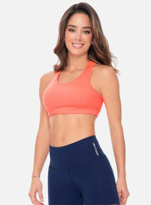 Top deportivo color coral para mujer, marca BABALÚ, referencia 30053, vista frontal. Compra al por mayor en int.babalu.com.co en USD.