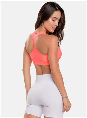 Top deportivo color coral para mujer, marca BABALÚ, referencia 30053, vista trasera. Compra al por mayor en int.babalu.com.co en USD.