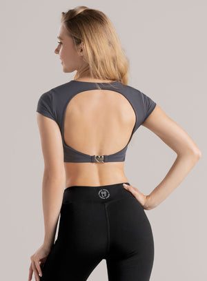Top deportivo color gris para mujer, marca BABALÚ, referencia 113673, vista trasera. Compra al por mayor en int.babalu.com.co en USD.