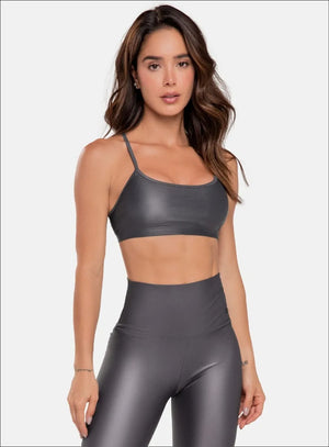 Top deportivo color gris para mujer, marca BABALÚ, referencia 90523, vista frontal. Compra al por mayor en int.babalu.com.co en USD.