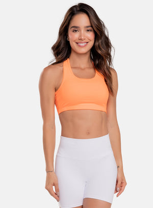 Top deportivo color mandarina para mujer, marca BABALÚ, referencia 97293, vista frontal. Compra al por mayor en int.babalu.com.co en USD.