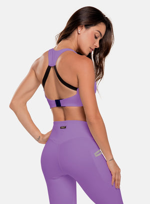 Top deportivo color morado para mujer, marca BABALÚ, referencia 111073, vista trasera. Compra al por mayor en int.babalu.com.co en USD.