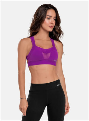 Top deportivo color morado para mujer, marca BABALÚ, referencia 92343, vista frontal. Compra al por mayor en int.babalu.com.co en USD.