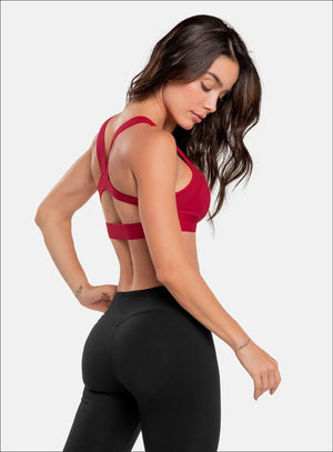 Top deportivo color morado para mujer, marca BABALÚ, referencia 92343, vista trasera. Compra al por mayor en int.babalu.com.co en USD.