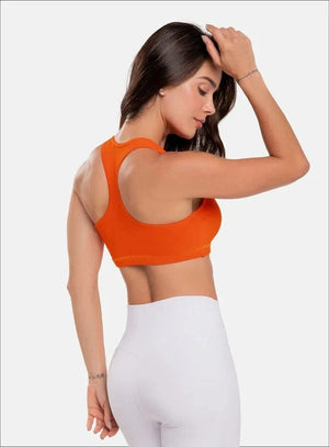 Top deportivo color naranja para mujer, marca BABALÚ, referencia 30053, vista trasera. Compra al por mayor en int.babalu.com.co en USD.